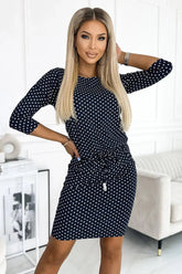 Numoco sports daydress with binding, pockets, boat neckline and 3/4 sleeves  Adomoo